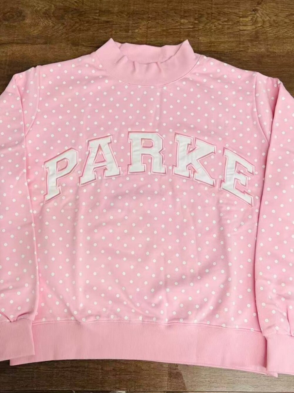 PARKE Pink Polka‑Dot Mock Neck Sweatshirt